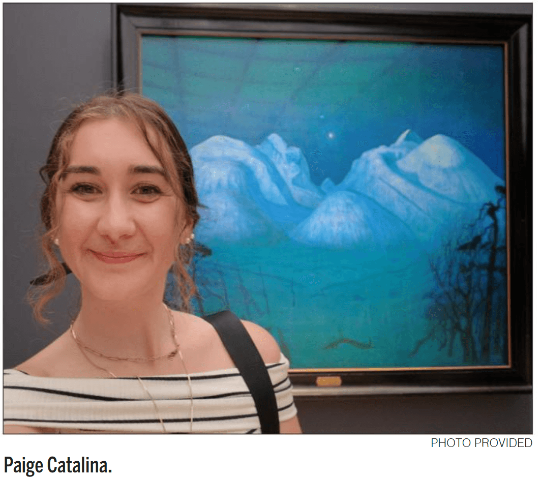 Newspaper clipping photo of Paige Catalina, Sisters Elementary School art teacher.